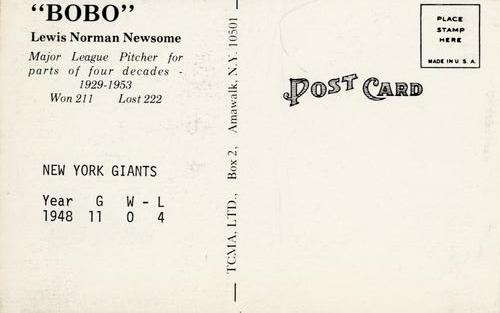 1973 TCMA Bobo Newsom Postcards #NNO Bobo Newsom Back