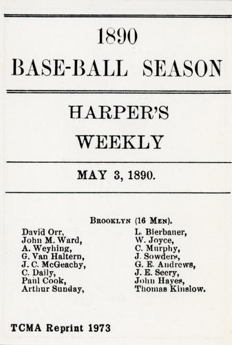 1973 TCMA 1890 Harper's Weekly Base-Ball Season of 1890 #NNO David Orr Back