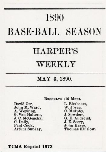 1973 TCMA 1890 Harper's Weekly Base-Ball Season of 1890 #NNO Gus Weyhing Back