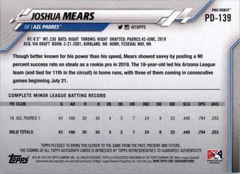 2020 Topps Pro Debut - Autographs #PD-139 Joshua Mears Back