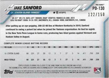 2020 Topps Pro Debut - Autographs Blue #PD-130 Jake Sanford Back