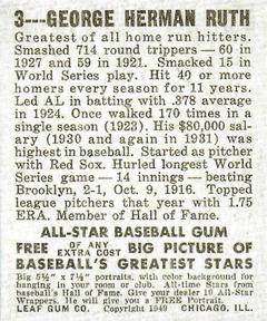 1948-49 Leaf (Reprint) #3 Babe Ruth Back
