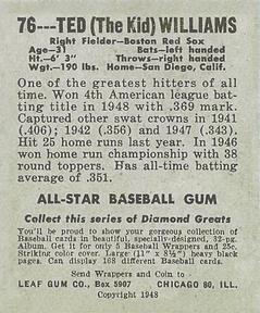 1948-49 Leaf (Reprint) #76 Ted Williams Back