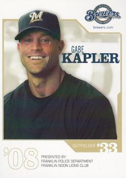 2008 Milwaukee Brewers Police - Franklin Police Department, Franklin Noon Lions Club #NNO Gabe Kapler Front