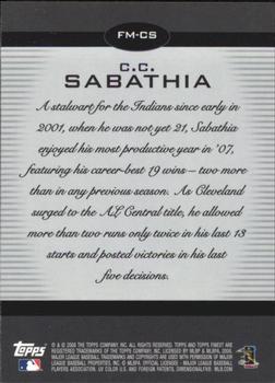 2008 Finest - Finest Moments #FM-CS CC Sabathia Back