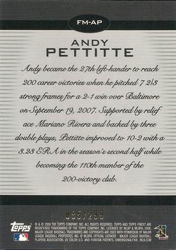 2008 Finest - Finest Moments Refractors Blue #FM-AP Andy Pettitte Back