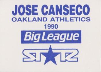 1990 St☆r Big League Yellow & Blue (unlicensed) #NNO Jose Canseco Back