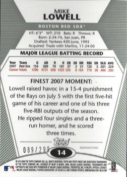 2008 Finest - Refractors Blue #14 Mike Lowell Back