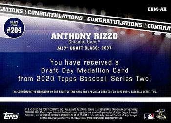 2020 Topps - Draft Day Medallions #DDM-AR Anthony Rizzo Back