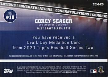 2020 Topps - Draft Day Medallions #DDM-CS Corey Seager Back