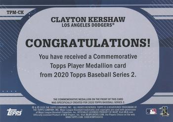 2020 Topps - Topps Player Medallions #TPM-CK Clayton Kershaw Back