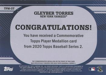 2020 Topps - Topps Player Medallions #TPM-GT Gleyber Torres Back