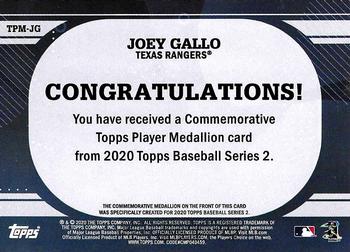 2020 Topps - Topps Player Medallions #TPM-JG Joey Gallo Back