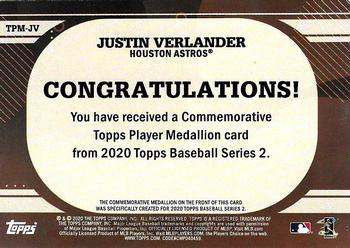 2020 Topps - Topps Player Medallions #TPM-JV Justin Verlander Back