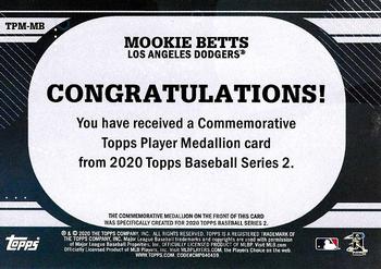 2020 Topps - Topps Player Medallions #TPM-MB Mookie Betts Back