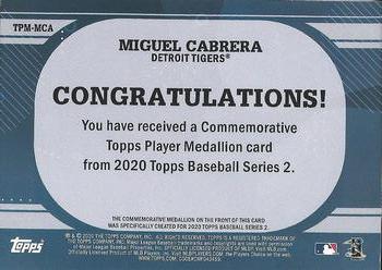 2020 Topps - Topps Player Medallions #TPM-MCA Miguel Cabrera Back