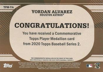 2020 Topps - Topps Player Medallions #TPM-YA Yordan Alvarez Back