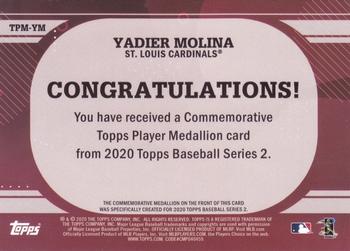 2020 Topps - Topps Player Medallions #TPM-YM Yadier Molina Back