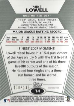 2008 Finest - Refractors Green #14 Mike Lowell Back