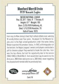 2020 Dreams Fulfilled Negro Leagues Legends #16 Monte Irvin Back