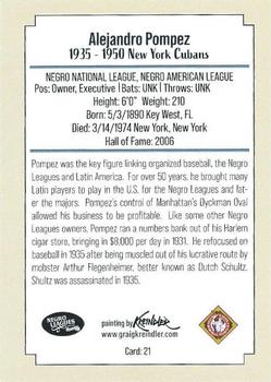 2020 Dreams Fulfilled Negro Leagues Legends #21 Alex Pompez Back