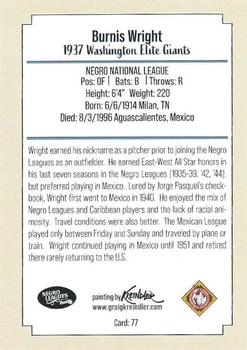 2020 Dreams Fulfilled Negro Leagues Legends #77 Wild Bill Wright Back