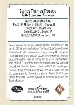 2020 Dreams Fulfilled Negro Leagues Legends #82 Quincy Trouppe Back