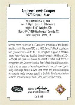 2020 Dreams Fulfilled Negro Leagues Legends #106 Andy Cooper Back