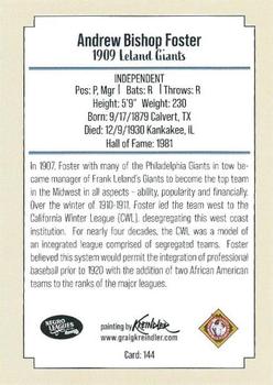 2020 Dreams Fulfilled Negro Leagues Legends #144 Rube Foster Back