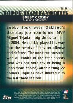 2008 Finest - Topps Team Favorites #TF-BC Bobby Crosby Back