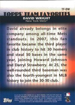 2008 Finest - Topps Team Favorites #TF-DW David Wright Back