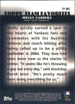 2008 Finest - Topps Team Favorites #TF-MC Melky Cabrera Back