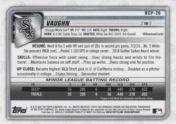 2020 Bowman - Chrome Prospects Mojo Refractor #BCP-26 Andrew Vaughn Back