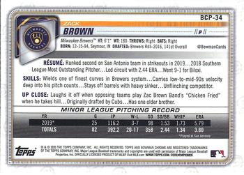 2020 Bowman - Chrome Prospects Mojo Refractor #BCP-34 Zack Brown Back