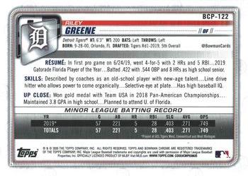 2020 Bowman - Chrome Prospects Mojo Refractor #BCP-122 Riley Greene Back