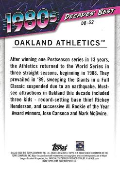 2020 Topps - Decades' Best (Series Two) #DB-52 Oakland Athletics Back