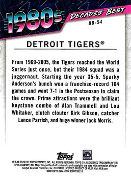 2020 Topps - Decades' Best (Series Two) #DB-54 Detroit Tigers Back