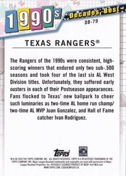 2020 Topps - Decades' Best (Series Two) #DB-79 Texas Rangers Back