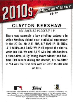 2020 Topps - Decades' Best (Series Two) #DB-92 Clayton Kershaw Back