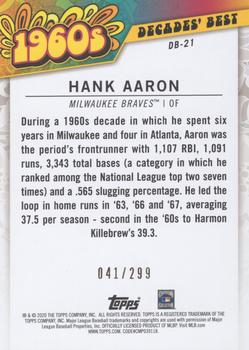 2020 Topps - Decades' Best Black (Series Two) #DB-21 Hank Aaron Back
