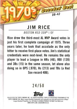 2020 Topps - Decades' Best Gold (Series Two) #DB-42 Jim Rice Back