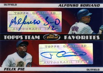 2008 Finest - Topps Team Favorites Dual Autographs #DTFA-SP Alfonso Soriano / Felix Pie Front
