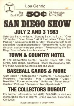 1983 Baseball Card News - 1983 San Diego Card Show Promos #1 Lou Gehrig Back