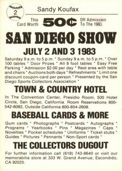 1983 Baseball Card News - 1983 San Diego Card Show Promos #2 Sandy Koufax Back