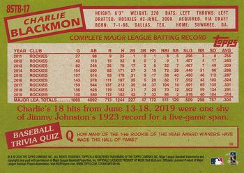 2020 Topps - 1985 Topps Baseball 35th Anniversary (Series Two) #85TB-17 Charlie Blackmon Back
