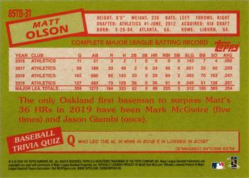 2020 Topps - 1985 Topps Baseball 35th Anniversary (Series Two) #85TB-31 Matt Olson Back