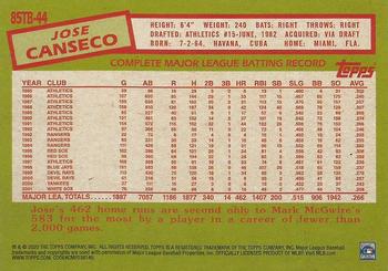 2020 Topps - 1985 Topps Baseball 35th Anniversary (Series Two) #85TB-44 Jose Canseco Back