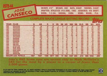 2020 Topps - 1985 Topps Baseball 35th Anniversary Blue (Series Two) #85TB-44 Jose Canseco Back