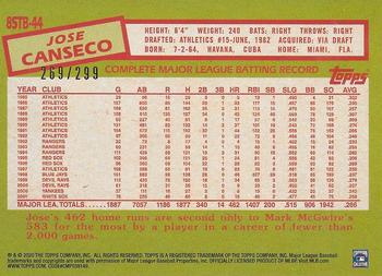 2020 Topps - 1985 Topps Baseball 35th Anniversary Black (Series Two) #85TB-44 Jose Canseco Back