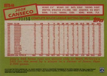 2020 Topps - 1985 Topps Baseball 35th Anniversary Gold (Series Two) #85TB-44 Jose Canseco Back